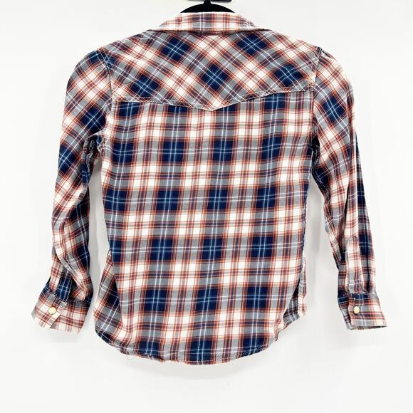 Lucky Brand Kids Boys Orange Blue Flannel Plaid Button Down Shirt Size 7 - Picture 2 of 4